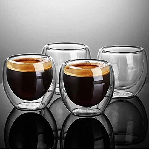 P-PLUS INTERNATIONAL 4 Pack Espresso Cups, 80ml Double Wall Thermo Insulated Espresso Cups, Glass Coffee Cups (Pack of 4) - Image 3