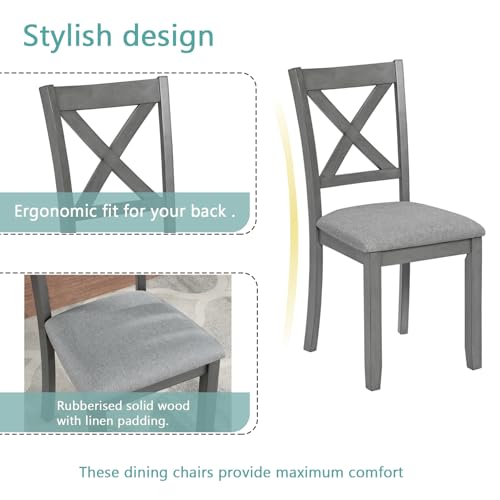Image of Harper & Bright Designs Modern 5-Piece Wooden Dining Table Set for 4, Grey Square Kitchen Table & 4 Upholstered Seating Chairs, Acacia /Birch Veneer, Space-Saving Design for Dining Room & Small Spaces