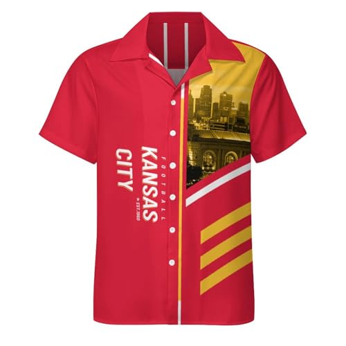 Men's Football Hawaiian Shirts City Night Skyline Team Short Sleeve Button Down Shirt Football Fans Gift Game Day Beach Shirt2