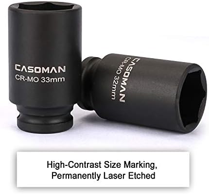 CASOMAN 1/2'' Drive Deep Spindle Axle Nut Impact Socket Set, 6 Point, CR-MO,32,33,35,36mm, 4PC 1/2-Inch Impact Socket Set, Heavy Duty Use in Removing and Installing Axle Nuts
