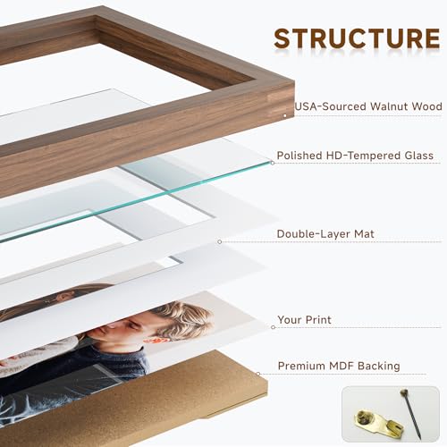 WILTYAPF 18×24 Solid Walnut Wood Picture Frame, HD Glass, Double Mat for 11×14 Or 16×20 Photos, Premium Walnut Photo Frame, Vertical or Horizontal Wall Hanging or Leaning Display by WILTYAPF - Image 5