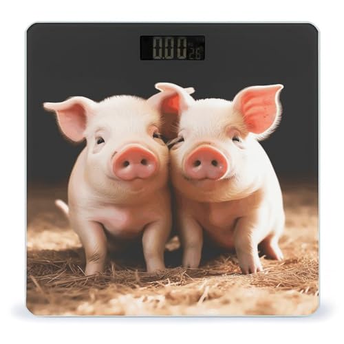 Cute Pigs Digital Bathroom Scale with LCD, Tempered Glass