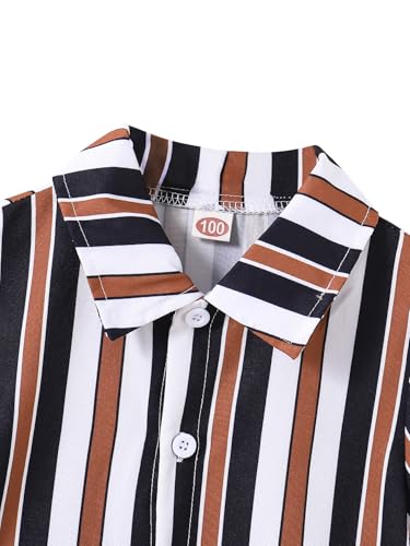 Image of Boys 2 Pieces Summer Outfits Short Sleeve Button Down Striped Shirts and Shorts Sets for Kids