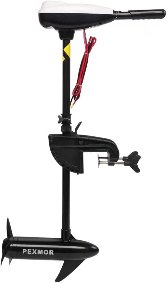 PEXMOR 8 Speed Electric Trolling Motor, Electric Outboard Boat Motor w/Adjustable Handle & LED Indicator, Transom Mounted for Saltwater, Kayak, Fishing Boat
