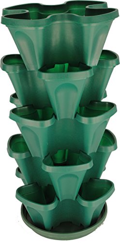 Mr. Stacky 1305-Hg 5-Tier Stackable Strawberry, Herb, Flower, & Vegetable Planter - Vertical Gardening Indoor / Outdoor Stacking Garden Pots Hunter Green, 22.5 Quarts #TOP5