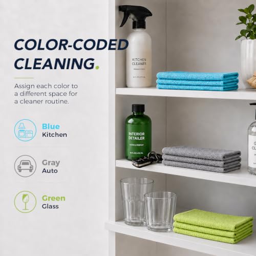 Image of UNIMADE Microfiber Cleaning Cloth, 150 Pack Microfiber Towels for Cars | Reusable Paper Towels Lint Free Shop Rags with Box for Home Kitchen Automotive, 11 inchx 9 inch, Blue & Grey & Green