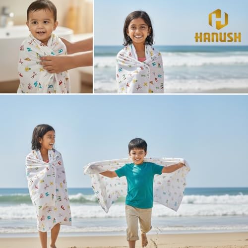 Image of HANUSH 100% Muslin Organic Cotton Kids Towel (75*100 cm)| Ultra Soft 2-Layer Newborn Bath Wrap & Toddler Towel | Highly Absorbent, Breathable Kids Body Wash Cloth for Infants & Boys, Girls (3-9 Years)