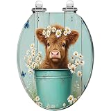 Sedile WC decorativo allungato adorabile vitello margherite farfalle vaso vintage in resina con chiusura silenziosa cerniere a sgancio rapido facile da pulire e installare