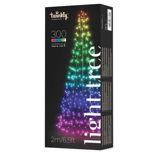 Twinkly Light Tree 3D 2m, Albero Natale a Pennone Interni ed Esterni, Albero Preilluminato 300 LED Mappabili RGB+Bianco, Compatibile Alexa e Google Home, IP44, Decorazione Natalizia Controllata da App
