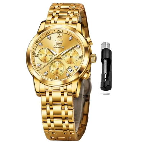 Image of OLEVS Women Watch Multifunctional Two Tone Watch Fashion Business Analog Quartz Ladies Watch Stainless Steel Waterproof Diamond Watch for Women
