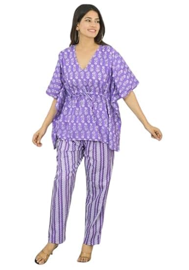 Women's Cotton Printed Short Kaftan with Pants | Comfortable Co-Ord Set Kaftan Top & Bottom Pant Set with Pocket Loungewear for Women & Girls-image-14