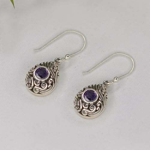 Boucle d'oreille argent 925 et améthyste violette fait main - 5