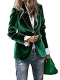 Eynuo Velvet Jacket Women Lapel Button up Business Outfits for Women Fall Winter Outerwear Green Blaze