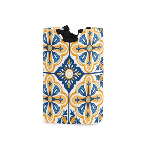 Jihqo Laundry Hamper Basket Mexican Talavera Tile Collapsible Nursery Storage Bin Waterproof Clothing Baskets for Home Bedroom Bathroom Washing Room