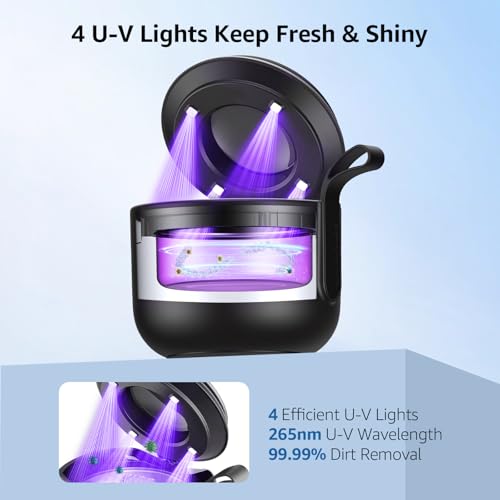 Image of Ultrasonic Retainer Cleaner Machine: 48kHz Rechargeable Cordless Denture Cleaner - Waterproof Ultrasonic Jewelry Cleaner - 200ML Dental Cleaning Pod for Mouth Guard, Aligner