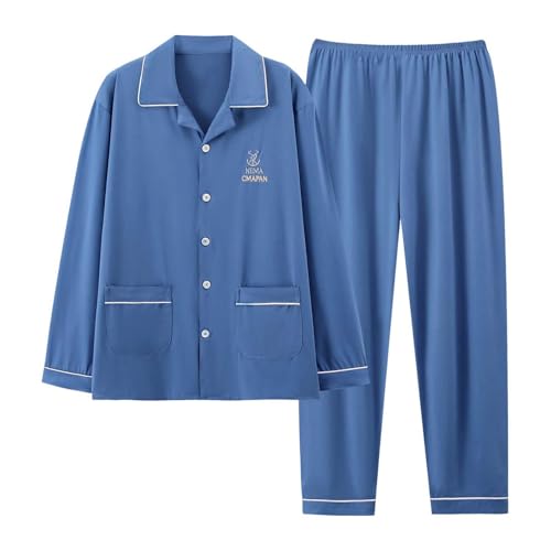 Generico Pyjamas Deux Pièces Hommes Coton Pyjama Imprimé Lettres Sur Tout Le Corps Robe de Maison Pratique avec Poche Veste Flanelle Sleepwear Manches...