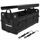 K KNODEL Car Trunk Organizer, Foldable Cover, Heavy Duty Collapsible Truck Storage Organizer, Car Cargo Trunk Organizer with Lid, 3 Compartments, with Straps (Black)