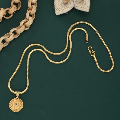 Gold Plated 22Inches Chain Necklace With Round Pendant For Women Men Long Fashion Accessories Locket Jewellery_4564 image 2