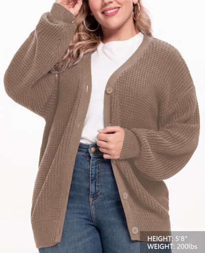 Image of QUALFORT Women's Oversized 100% Cotton Cardigan Sweater | Long Sleeve V Neck Button Down Open Front Knit Outerwear