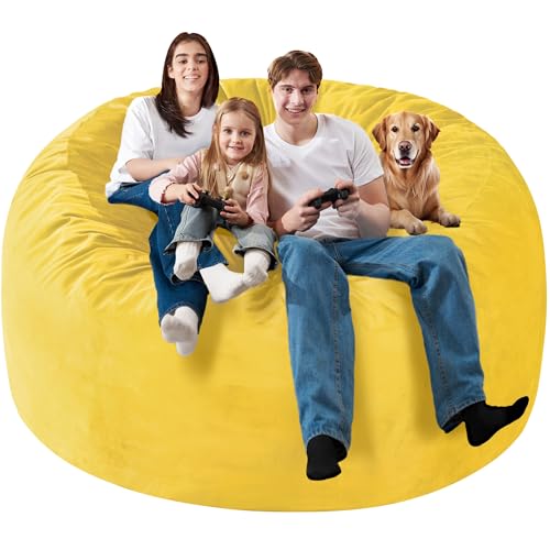 Homguava 6 FT Bean Bag Chair: 6' Bean Bags with Memory Foam Filled, Large Beanbag Chairs Soft Sofa with Dutch Velvet Cover-Mustard