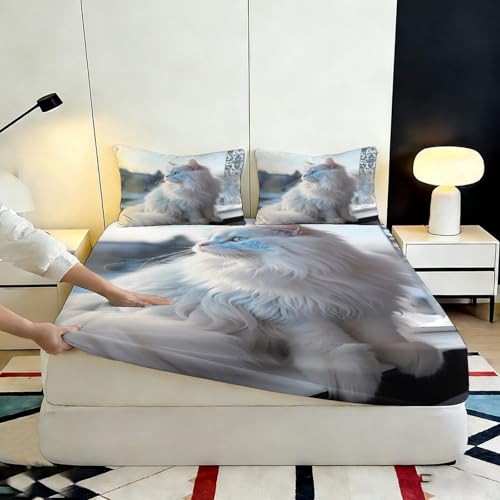 Drap-Housse Chat Blanc Antidérapant Facile à Laver 90x20 - 7