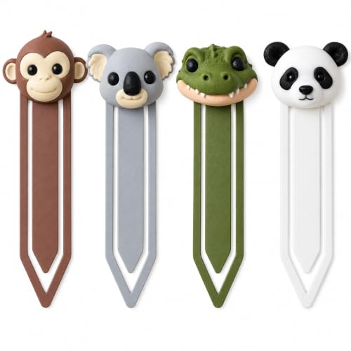 Image of 4 Pack Cute Animal Bookmarks Set | Monkey, Koala, Crocodile, Panda
