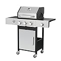 3-Burner Propane Gas BBQ Grill with Side Burner, 37230BTU With Enameled Cast Iron Cooking Grids For Outdoor Barbecue, Stainless Steel,Suitable for Outdoor Cooking,Camping,Patio Backyard (3+1 Burner)