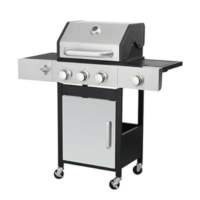 3-Burner Propane Gas BBQ Grill with Side Burner, 37230BTU With Enameled Cast Iron Cooking Grids For Outdoor Barbecue, Stainless Steel,Suitable for Outdoor Cooking,Camping,Patio Backyard (3+1 Burner)