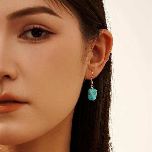 Turquoise Dangle Earrings Vintage 925 Sterling Silver Irregular Gemstone Drop for Women Gift3