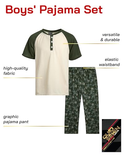 Quad Seven Boys Pajamas Set - 2 Piece Henley Sleep Shirt Lounge PJ Boys Pajama Pants for Kids Sleepwear (Sizes: 8-18)2