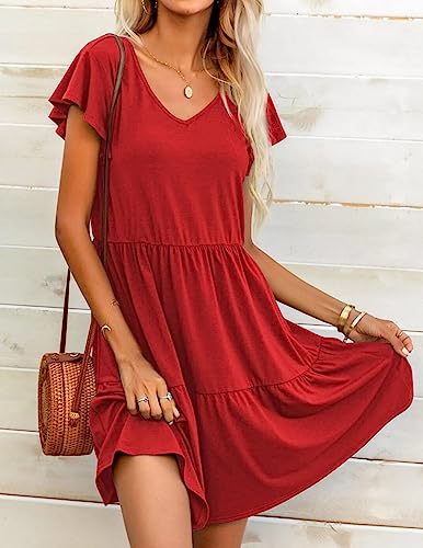 HOTOUCH Women's Casual Summer Dress with Pockets V Neck Ruffle Sleeve A-Line Dresses2