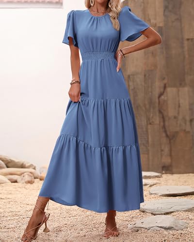 Image of PRETTYGARDEN Women's Casual Smocked Boho Floral A-Line Maxi Dress 2026