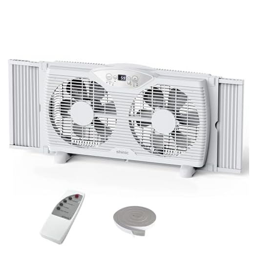 shinic Twin Window Fan with Remote, 9-Inch Blades Reversible Airflow, Thermostat Control, 3 Speeds, 3 Functions, 23.8"-37" Expandable Width, Window Exchaust Fans for Home Bedroom, ETL Certified