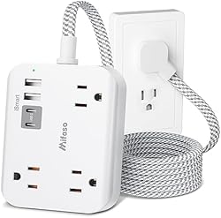 Cruise Ship Essentials, Flat Extension Cord with Multiple Outlets, 5ft Flat Plug Power Strip with 4 USB Ports 