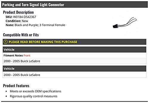 Marketplace Auto Parts Parking and Turn Signal Light Connector (Black and Purple) - Compatible with 2000-2005 Buick LeSabre
