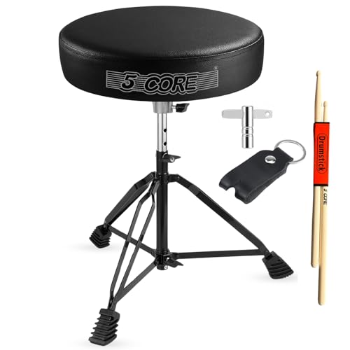 5 CORE Drum Throne Padded Guitar Stool Height Adjustable Music Chair for Adults and Kids w Anti Slip Rubber Feet - DS BLKCH BLK