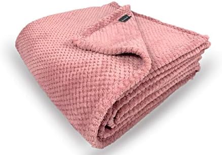 Bear & Panda Waffle Flannel Fleece Mink Throw - Sofa /Bedspread/ travel Blankets  Honeycomb Super Soft, light-weighted, Warm, Cosy Large Size Single, Double, King - Blush Pink, Single (127 x 152 cm)
