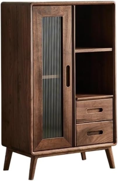 Bufetera Black Walnut Buffet Cabinet Wooden Sideboard Living Room Cabinet Dining Room Furniture Cabinet with Door Aparadores Para Comedor, 64*40*110cm
