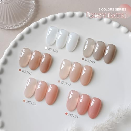 Image of GAOY Jelly White Pink Gel Nail Polish Set, 6 Transparent Colors Sheer Nude Brown, Soak Off UV Light Cure Gel Polish Kit for Nail Art DIY at Home