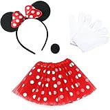 Eterspr 4 Stück Maus Kostüm, Damen Maus Mouse Kostüm, Haarreifen mit Maus Ohren Gepunkteter Tutu, für Kostümparty, Fasching, Karneval Party