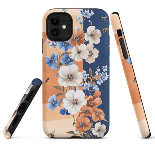 HYPESTYLE Flowers Bees Phone Case Compatible with iPhone 16 15 14 13 12 Compatible with Samsung Galaxy S20 S19 S18 S17 FE Plus 2 Layer Heavy Duty Shockproof Full Protection with Mag-Safe
