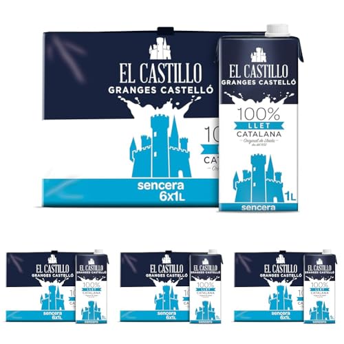 El Castillo - Leche Entera, Rica en Calcio y Proteínas, Sin Gluten, Sin azúcares añadidos - Pack 6x1L (Paquete de 4)