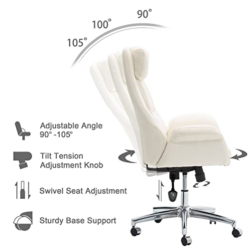 Glitzhome Home High-Back Office Chair Leather Adjustable Swivel Desk Chair With Arms, Cream #TOP4