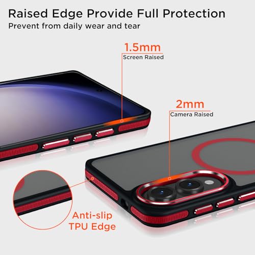 Image of MALEWOLF Case for Samsung Galaxy S25 Edge, Matte Translucent Magnetic Cover [Compatible with Magsafe] [Anti-Slip Grip], Military Grade Shockproof Hybrid Color Galaxy S25 Edge Phone Case (Black /Red)