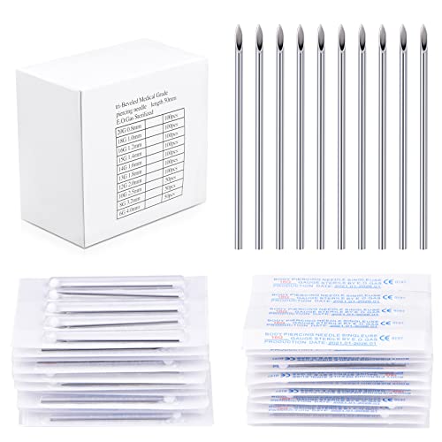 100PCS 16G Body Piercing Needles, Disposable Sterile Stainless Steel Piercing Needles for Cartilage Eyebrow Tragus Helix Rook Counch Monroe Ear Piercing