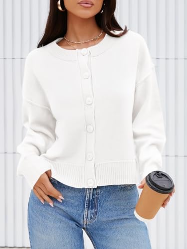 Saodimallsu Womens Button Up Cardigans Fall Trendy Crew Neck Long Sleeve Knit Cropped Sweater Jacket2