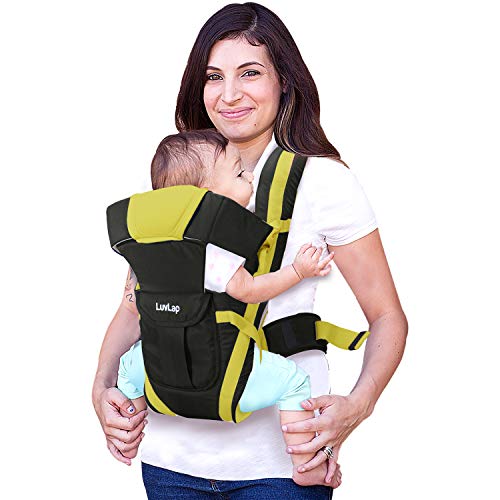Image of LuvLap Sunshine Stroller /Pram, Easy Fold, for Newborn Baby /Kids, 0-3 Years (Orange) & Elegant Baby Carrier with 4 Carry Positions, for 4 to 24 Months Baby, Max Weight Up to 15 Kgs (Black & Green)