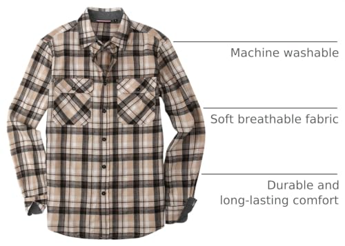 Image of WARHORSEE Flannel Shirt for Men Long Sleeve Button Down Plaid Shirts | Soft Cotton Blend for Multi-season Wear, Lightweight yet Warm, Dual buttoned storage pockets, Machine Washable Easy Care