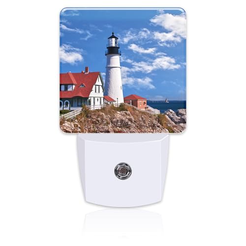 Image of Beautiful White Lighthouse Night Light Plug into Wall, Ocean Seaside Lighthouse Dusk to Dawn Night Light Plug in,0.5w Energy Saving Sleep Friendly Nightlight for Kids Boys Girls Home Decor