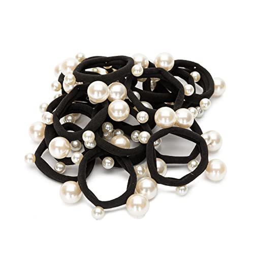 Agirlvct 20Pcs Pearl Hair Ties,Elastic Hair Bands Cotton Stretch Headbands ,Black Ponytail Hair Ropes Hair Accessories Birthday Business Gift for Women Lady Girls